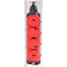 Колодка удлинителя 4-м с заземл. 16А IP44 K-4e-RED-IP44 каучук красн. Эра Б0044553