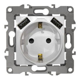 Розетка 16А 250В 2P+E с 2хUSB 5В-3А защ. шторки Elegance бел. 14-4109-01 ЭРА Б0047867