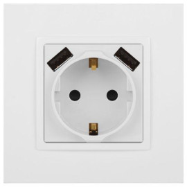 Розетка 16А 250В 2P+E с 2хUSB 5В-3А защ. шторки Elegance бел. 14-4109-01 ЭРА Б0047867
