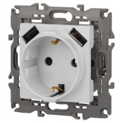 Розетка 16А 250В 2P+E с 2хUSB 5В-3А защ. шторки Elegance бел. 14-4109-01 ЭРА Б0047867