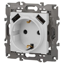 Розетка 16А 250В 2P+E с 2хUSB 5В-3А защ. шторки Elegance бел. 14-4109-01 ЭРА Б0047867