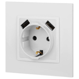 Розетка 16А 250В 2P+E с 2хUSB 5В-3А защ. шторки Elegance бел. 14-4109-01 ЭРА Б0047867