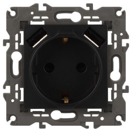 Розетка 16А 250В 2P+E с 2хUSB 5В-3А защ. шторки Elegance антрацит 14-4109-05 ЭРА Б0047871