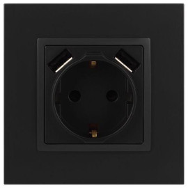 Розетка 16А 250В 2P+E с 2хUSB 5В-3А защ. шторки Elegance антрацит 14-4109-05 ЭРА Б0047871