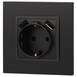Розетка 16А 250В 2P+E с 2хUSB 5В-3А защ. шторки Elegance антрацит 14-4109-05 ЭРА Б0047871
