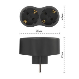 Разветвитель электрический SPx-2e-B на 2 розетки с заземл. 16А черн. Эра Б0059722