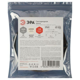 Лента светодиодная LS2835 -4.8-60-12-4000K-IP65-1 year-5m нейтр. бел. (уп.5м) Эра Б0059901