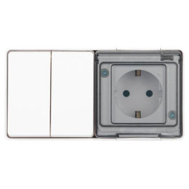 Блок розетка с выключателем Эксперт 11-7502-01 двойн. IP55 16A(10AX)-250В ОУ белый Эра Б0063270