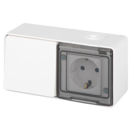 Блок розетка с выключателем Эксперт 11-7501-01 IP55 16А (10AX)-250В ОУ бел. Эра Б0063288