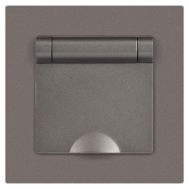 Розетка 1-м СП Accent 6-203-09 16А IP20 250В 2P+E Schuko с крышкой AL/CU титан Intro Б0063471