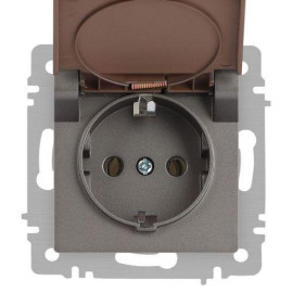 Розетка 1-м СП Accent 6-203-09 16А IP20 250В 2P+E Schuko с крышкой AL/CU титан Intro Б0063471