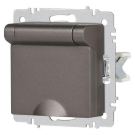 Розетка 1-м СП Accent 6-203-09 16А IP20 250В 2P+E Schuko с крышкой AL/CU титан Intro Б0063471