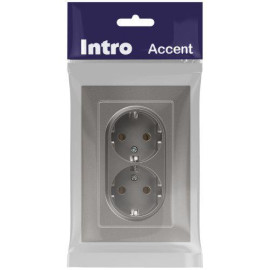 Розетка 2-м СП Accent 6-205-09 16А IP20 250В 2P+E Schuko AL/CU титан Intro Б0063500