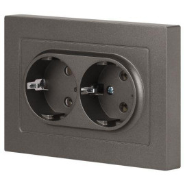 Розетка 2-м СП Accent 6-205-09 16А IP20 250В 2P+E Schuko AL/CU титан Intro Б0063500