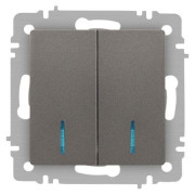 Выключатель 2-кл. СП Accent 6-105-09 10А IP20 250В с подсветкой AL/CU титан Intro Б0063525
