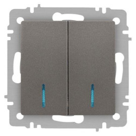 Выключатель 2-кл. СП Accent 6-105-09 10А IP20 250В с подсветкой AL/CU титан Intro Б0063525