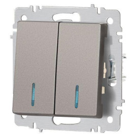 Выключатель 2-кл. СП Accent 6-105-09 10А IP20 250В с подсветкой AL/CU титан Intro Б0063525