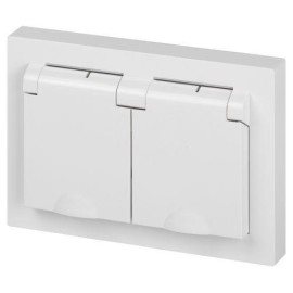 Розетка 2-м СП Accent 6-210-01 16А IP44 250В 2P+E Schuko с крышками защ. шторки AL/CU бел. Intro Б0063577