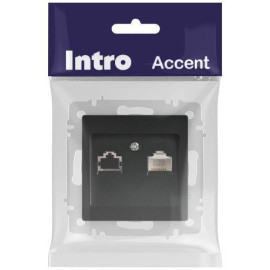 Розетка компьютерная 1-м СП Accent 6-303-05 RJ45 IP20 антрацит Intro Б0063634