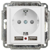 Розетка 1-м СП Accent 6-410-01 16А IP20 250В P+E Schuko защ. шторки + 2хUSB бел. Intro Б0063689