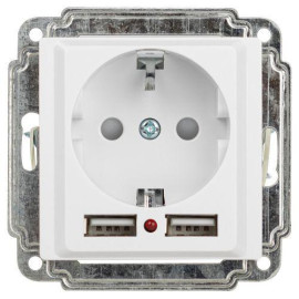 Розетка 1-м СП Accent 6-410-01 16А IP20 250В P+E Schuko защ. шторки + 2хUSB бел. Intro Б0063689