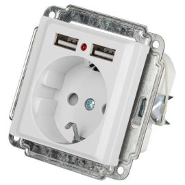 Розетка 1-м СП Accent 6-410-01 16А IP20 250В P+E Schuko защ. шторки + 2хUSB бел. Intro Б0063689