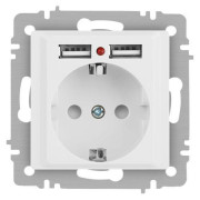 Розетка 1-м СП Accent 6-410-01М 16А IP20 250В P+E Schuko защ. шторки + 2хUSB бел. матов. Intro Б0063691