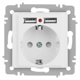 Розетка 1-м СП Accent 6-410-01М 16А IP20 250В P+E Schuko защ. шторки + 2хUSB бел. матов. Intro Б0063691