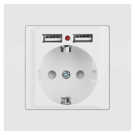 Розетка 1-м СП Accent 6-410-01М 16А IP20 250В P+E Schuko защ. шторки + 2хUSB бел. матов. Intro Б0063691