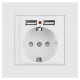 Розетка 1-м СП Accent 6-410-01М 16А IP20 250В P+E Schuko защ. шторки + 2хUSB бел. матов. Intro Б0063691