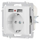 Розетка 1-м СП Accent 6-410-01М 16А IP20 250В P+E Schuko защ. шторки + 2хUSB бел. матов. Intro Б0063691