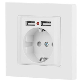 Розетка 1-м СП Accent 6-410-01М 16А IP20 250В P+E Schuko защ. шторки + 2хUSB бел. матов. Intro Б0063691