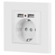 Розетка 1-м СП Accent 6-410-01М 16А IP20 250В P+E Schuko защ. шторки + 2хUSB бел. матов. Intro Б0063691
