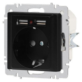 Розетка 1-м СП Accent 6-410-05 16А IP20 250В P+E Schuko + 2хUSB защ. шторки антрацит Intro Б0063698