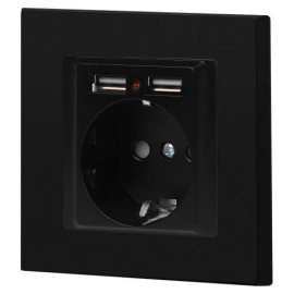 Розетка 1-м СП Accent 6-410-05 16А IP20 250В P+E Schuko + 2хUSB защ. шторки антрацит Intro Б0063698