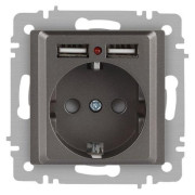 Розетка 1-м СП Accent 6-410-09 16А IP20 250В P+E Schuko + 2хUSB защ. шторки титан Intro Б0063711