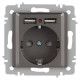 Розетка 1-м СП Accent 6-410-09 16А IP20 250В P+E Schuko + 2хUSB защ. шторки титан Intro Б0063711