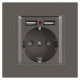 Розетка 1-м СП Accent 6-410-09 16А IP20 250В P+E Schuko + 2хUSB защ. шторки титан Intro Б0063711