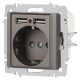 Розетка 1-м СП Accent 6-410-09 16А IP20 250В P+E Schuko + 2хUSB защ. шторки титан Intro Б0063711