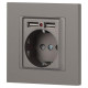 Розетка 1-м СП Accent 6-410-09 16А IP20 250В P+E Schuko + 2хUSB защ. шторки титан Intro Б0063711