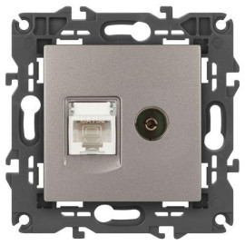 Розетка компьютерная + телевизионная Elegance 14-3110-16 RJ45+TV титан Эра Б0065768