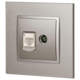 Розетка компьютерная + телевизионная Elegance 14-3110-16 RJ45+TV титан Эра Б0065768