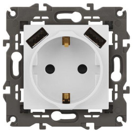 Розетка Elegance 14-4109-01М 16A 250В 2P+E защ. штор. с 2xUSB 3А 5В матов. бел. Эра Б0065773