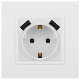 Розетка Elegance 14-4109-01М 16A 250В 2P+E защ. штор. с 2xUSB 3А 5В матов. бел. Эра Б0065773