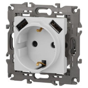 Розетка Elegance 14-4109-01М 16A 250В 2P+E защ. штор. с 2xUSB 3А 5В матов. бел. Эра Б0065773