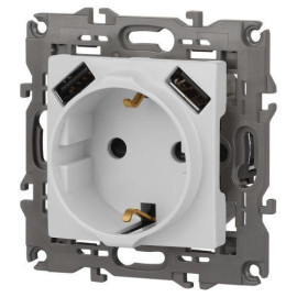 Розетка Elegance 14-4109-01М 16A 250В 2P+E защ. штор. с 2xUSB 3А 5В матов. бел. Эра Б0065773