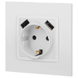Розетка Elegance 14-4109-01М 16A 250В 2P+E защ. штор. с 2xUSB 3А 5В матов. бел. Эра Б0065773
