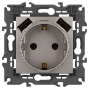 Розетка Elegance 14-4109-16 16A 250В 2P+E защ. штор. с 2xUSB 3А 5В титан Эра Б0065775