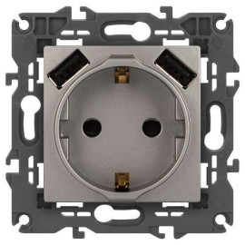 Розетка Elegance 14-4109-16 16A 250В 2P+E защ. штор. с 2xUSB 3А 5В титан Эра Б0065775