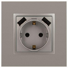 Розетка Elegance 14-4109-16 16A 250В 2P+E защ. штор. с 2xUSB 3А 5В титан Эра Б0065775